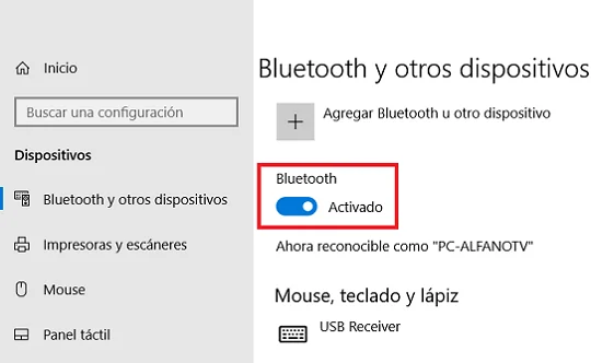 Activación del Bluetooth en Windows