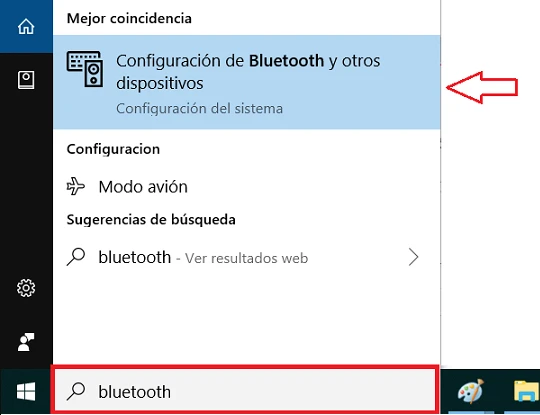 Opción Configuración de Bluetooth en Windows 10
