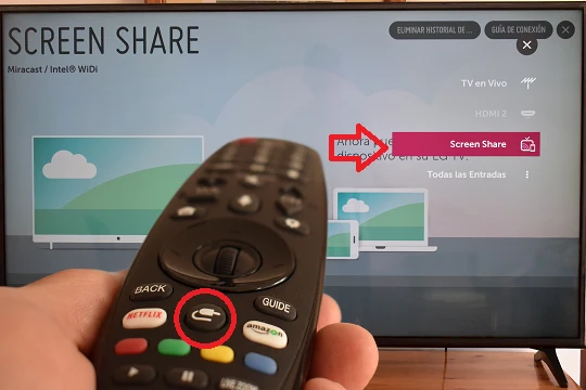 Opción Screen Share en un Smart TV LG