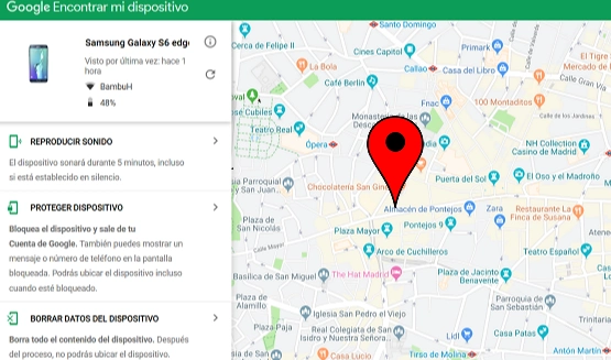 mapa con la ubicación de un celular Android.