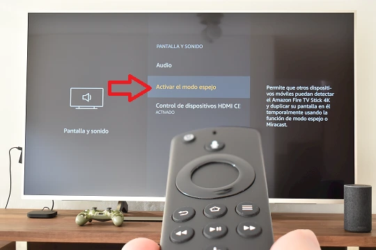 Opción Activar modo espejo en Amazon Fire TV Stick 4K