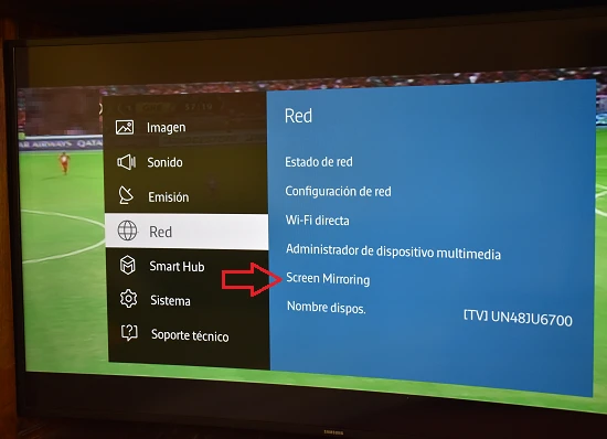 Opción para hacer Screen Mirroring en una Smart Tv Samsung