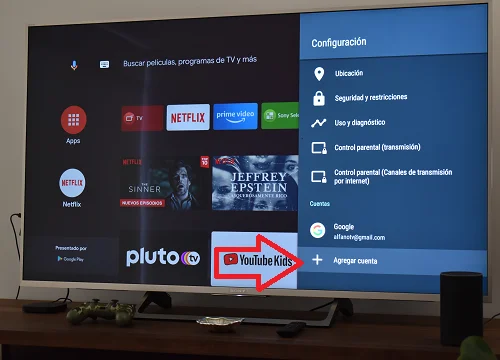 Opción para agregar una cuenta de Google en una Smart TV con Android TV