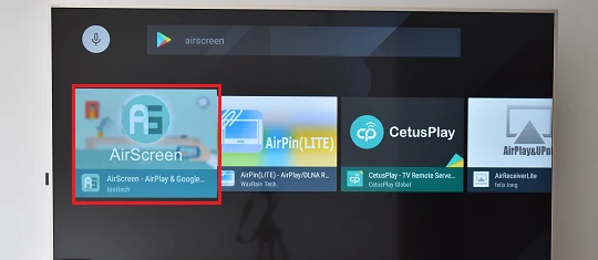 La imagen muestra la app AirScreen en la pantalla de un televisor Sony