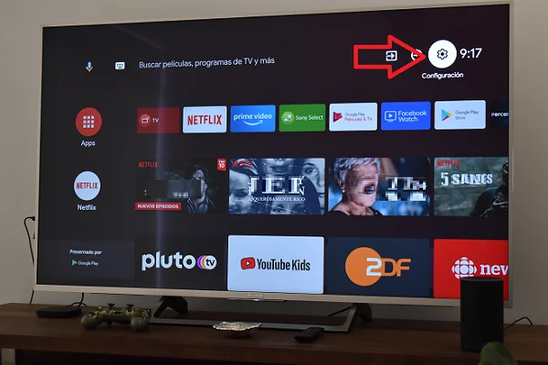 Icono de configuración en Smart tv sony