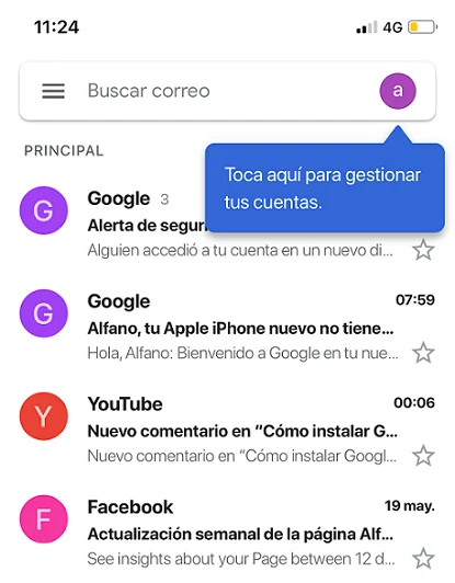 Bandeja de Gmail en un iPhone