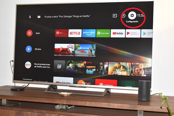 icono de configuración en una smart tv sony con android tv