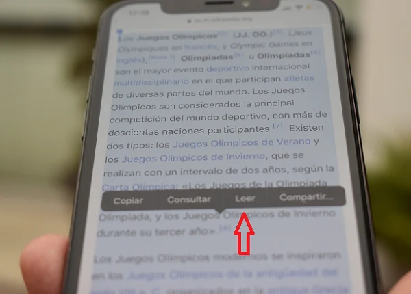 Botón para que el iPhone lea un texto en voz alta
