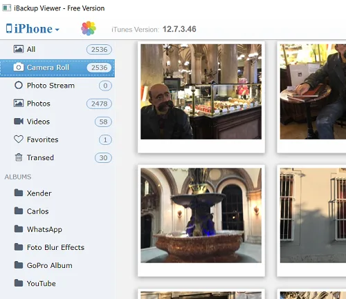 Programa iBack Viewer mostrando las fotos recuperadas de un iPhone
