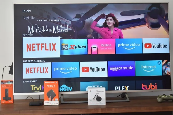 Netflix en una TV conectada a Fire TV y a un Mi Box S
