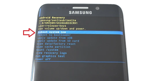 Opción Reboot systen now en Android recovery