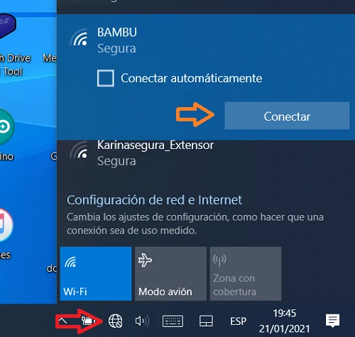 Opción para conectarse a una red wifi