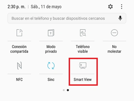 Icono de Smart View en un smartphone Samsung