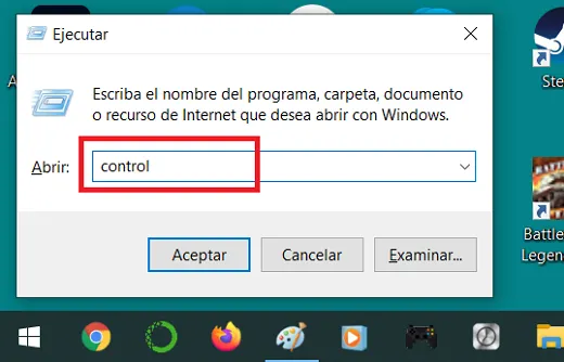 Comando para acceder al Panel de control de Windows 10
