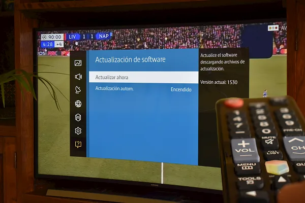 Ventana de Actualización de software en un Smart TV Samsung
