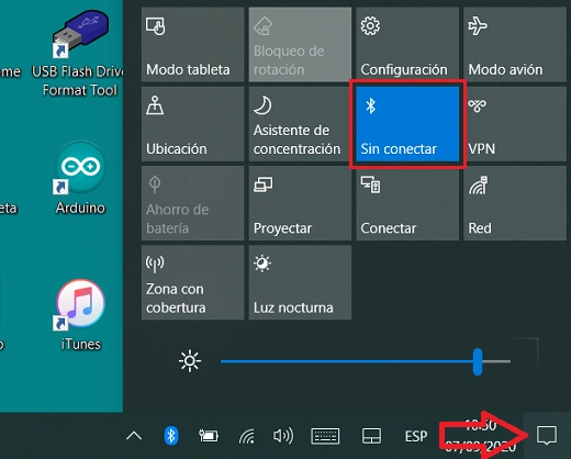 Icono para activar el Bluetooth en una laptop con Windows 10