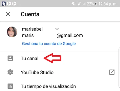 Opción Tu Canal en la app de YouTube para Android