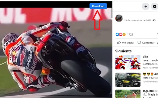 Botón de descarga en un vídeo de Facebook desde el PC