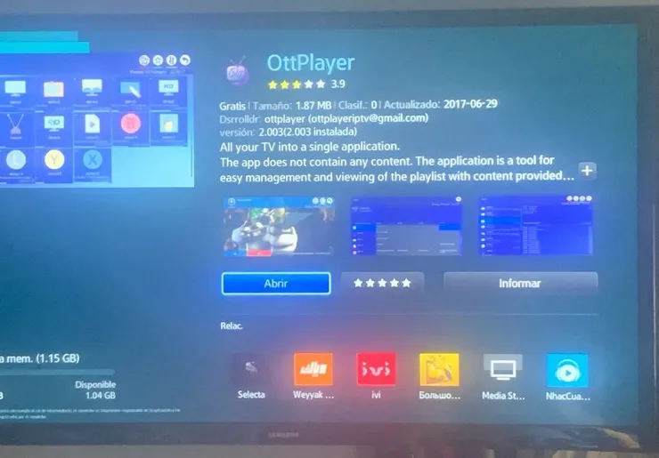 OTTPlayer en Smart TV Serie J