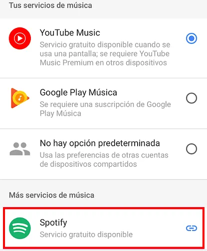 Icono de Spotify en la app Google Home