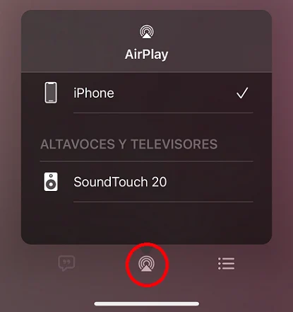 Botón AirPlay en la app Apple Music