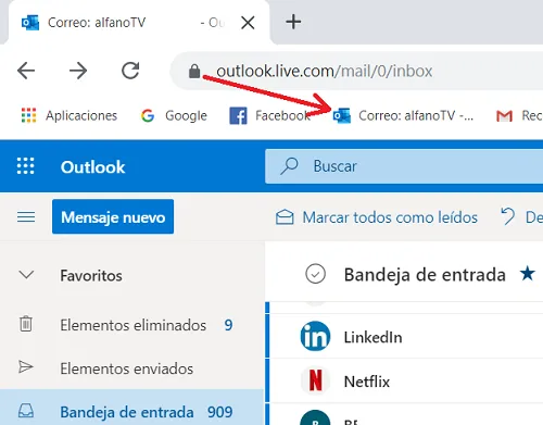 Anclando el acceso a la bandeja de entrada Hotmail a la barra de tareas del navegador Chrome