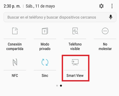 Opción para proyectar la pantalla de un smartphone Samsung en una Smart TV 