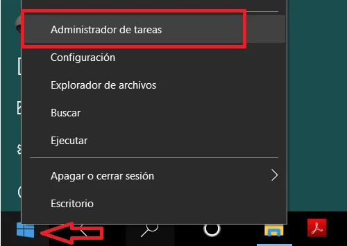 Método para acceder al Administrador de tareas de Windows
