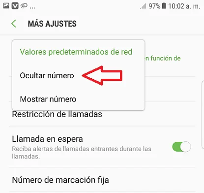 Opción para ocultar número en Android