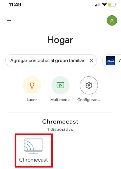 Icono de Chromecast en Google Home