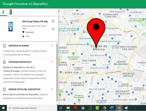 Página Encontrar mi dispositivo de Google para localizar o rastrear un smartphone Android desde el PC