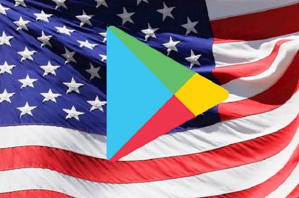 Icono de Play Store con la bandera de EEUU de fondo