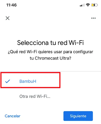 Opción para conectar un Chromecast al wifi