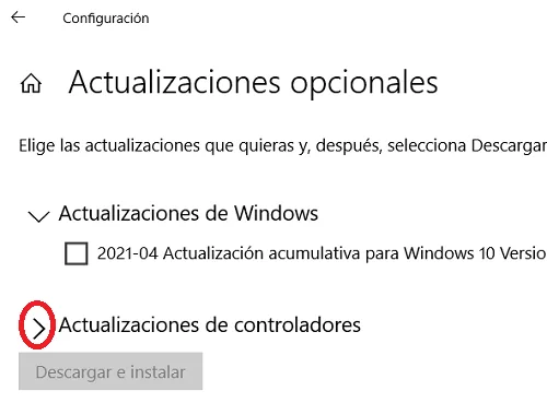 Opción para buscar actualizaciones de controladores o drivers en Windows