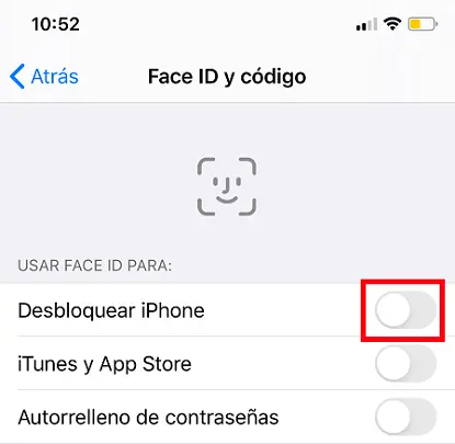 Opción Desbloquear iPhone en un iPhone X