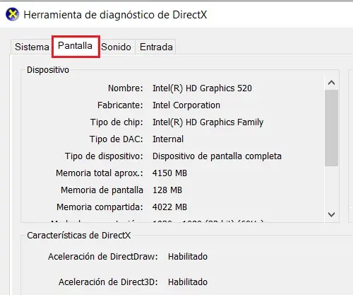 Herramienta de diagnóstico Directx para saber qué tarjeta gráfica tiene un PC