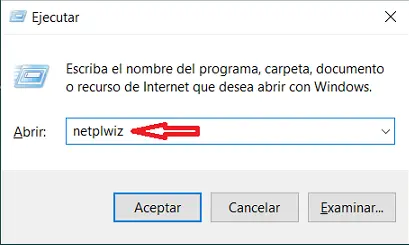 Ejecutando el comando netplwiz en Windows
