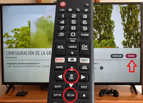 Teclas del mando para grabar programas en una Smart TV LG