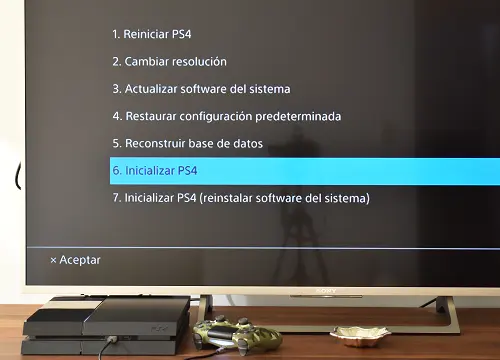 Opción para Inicializar PS4