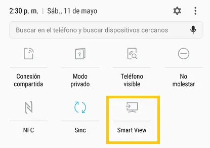 Smart view en teléfono Samsung