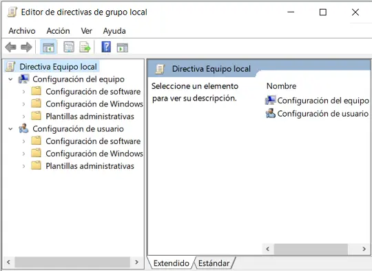 editor de directivas de grupo local en Windows 10 Home