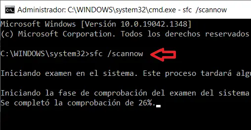 Ejecución de comando sfc /scannow para solucionar el error 0xc0000005 en Windows 7/8/10