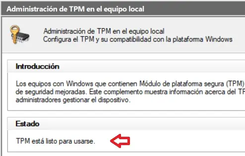 Mensaje TPM está listo para usarse en Windows 10