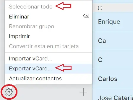 Option to export vCard file in iCloud