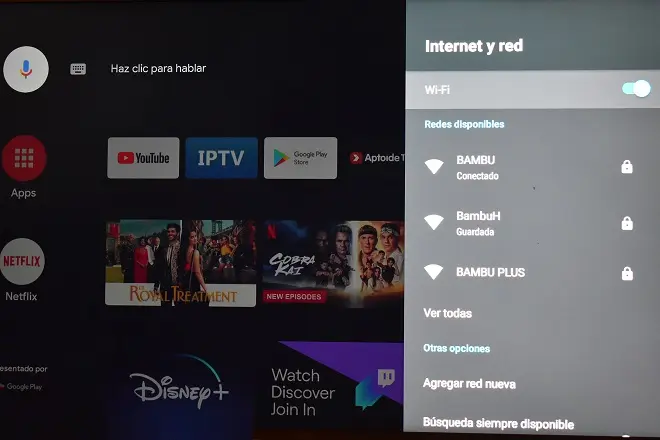 Opción para conectar una Smart TV Hisense Android TV a wifi