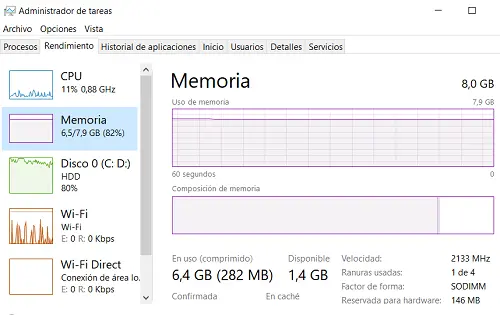 Memoria RAM instalada en una laptop Lenovo