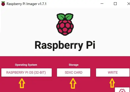 Configuración de Raspberry Pi Imager para instalar Raspbien para Raspberry Pi 4 en una tarjeta microSD